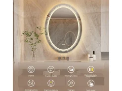Fativo Espejo de baño LED ovalado 60x80cm con iluminación antivaho espejo de pared 60x80cm Plateado New