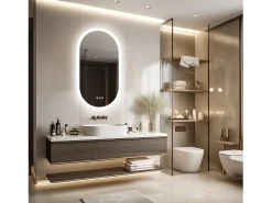 Fativo Espejo-Espejo de baño LED ovalado 120x60cm espejo iluminado con 3 colores ajustables antivaho 60x120cm Plateado