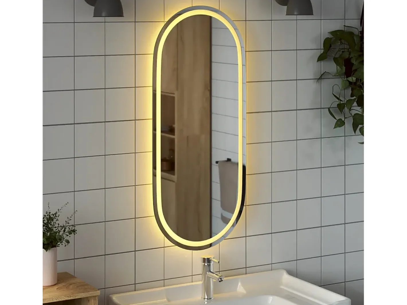 Espejo-Espejo de baño LED ovalado 100x45 cm ES416847 Transparente