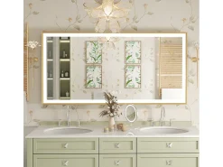 Online Fativo Espejo de baño LED rectangular 120x60cm espejo iluminado 3 colores ajustable con marco 120x60x4cm Dorado