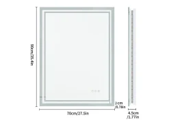 Fativo Espejo-Espejo de baño LED rectangular con iluminación regulable en 3 colores 90x70cm Plateado