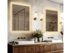 Fativo Espejo-Espejo de baño LED rectangular con iluminación regulable en 3 colores 90x70cm Plateado