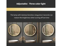 Fativo Espejo de baño LED redondo 60com espejo iluminado de pared con 3 colores ajustables antivaho 60x60cm Negro
