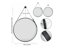 Fativo Espejo de baño LED redondo 60com espejo iluminado de pared con 3 colores ajustables antivaho 60x60cm Negro
