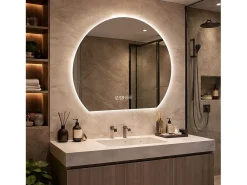 Hauss Spole Espejo de baño LED redondo, 80 cm, color plata con función antivaho - Cristal y metal Plateado Online