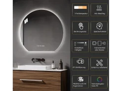 Hauss Spole Espejo de baño LED redondo, 80 cm, color plata con función antivaho - Cristal y metal Plateado Online