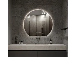 Hauss Spole Espejo de baño LED redondo, 80 cm, color plata con función antivaho - Cristal y metal Plateado Online
