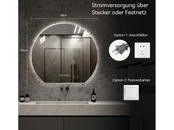 Hauss Spole Espejo de baño LED redondo, 80 cm, color plata con función antivaho - Cristal y metal Plateado Online
