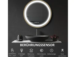 Discount Espejo de baño LED, regulable, función memoria, aluminio, (60x60 cm) Dorado