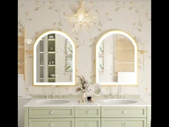 Sale Fativo Espejo de baño LED 60x90cm con iluminación espejo iluminado de pared 3 colores ajustables 60x90x4cm Dorado