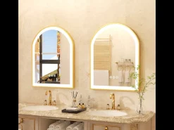Sale Fativo Espejo de baño LED 60x90cm con iluminación espejo iluminado de pared 3 colores ajustables 60x90x4cm Dorado