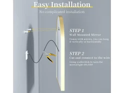 Sale Fativo Espejo de baño LED 60x90cm con iluminación espejo iluminado de pared 3 colores ajustables 60x90x4cm Dorado