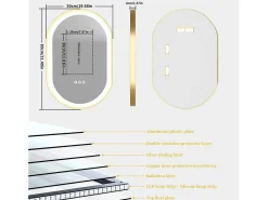 Fativo Espejo de baño LED 80x50cm espejo de pared ovalado antivaho 3 colores ajustables 80x50x4cm Dorado Sale