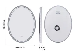 Fativo Espejo de baño LED 70x50cm espejo de pared antivaho ovalado con 3 colores ajustables 50x70cm Plateado