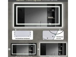 Hot Fativo Espejo de baño LED 120x80cm espejo de pared rectangular luz antivaho 120x80cm Plateado