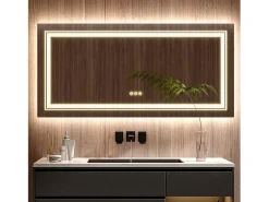 Hot Fativo Espejo de baño LED 120x80cm espejo de pared rectangular luz antivaho 120x80cm Plateado