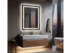 Fativo Espejo de baño LED 80x60cm espejo de pared retroiluminado con iluminación antivaho 80x60cm Plateado Sale