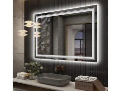 Fativo Espejo de baño LED 80x60cm espejo de pared retroiluminado con iluminación antivaho 80x60cm Plateado Sale
