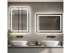 Hot Fativo Espejo de baño LED 90x70cm espejo de pared rectangular retroiluminado antivaho 90x70cm Plateado