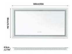 Fativo Espejo de baño LED 160x80cm espejo de pared rectangular con iluminación antivaho 160x80cm Plateado Outlet