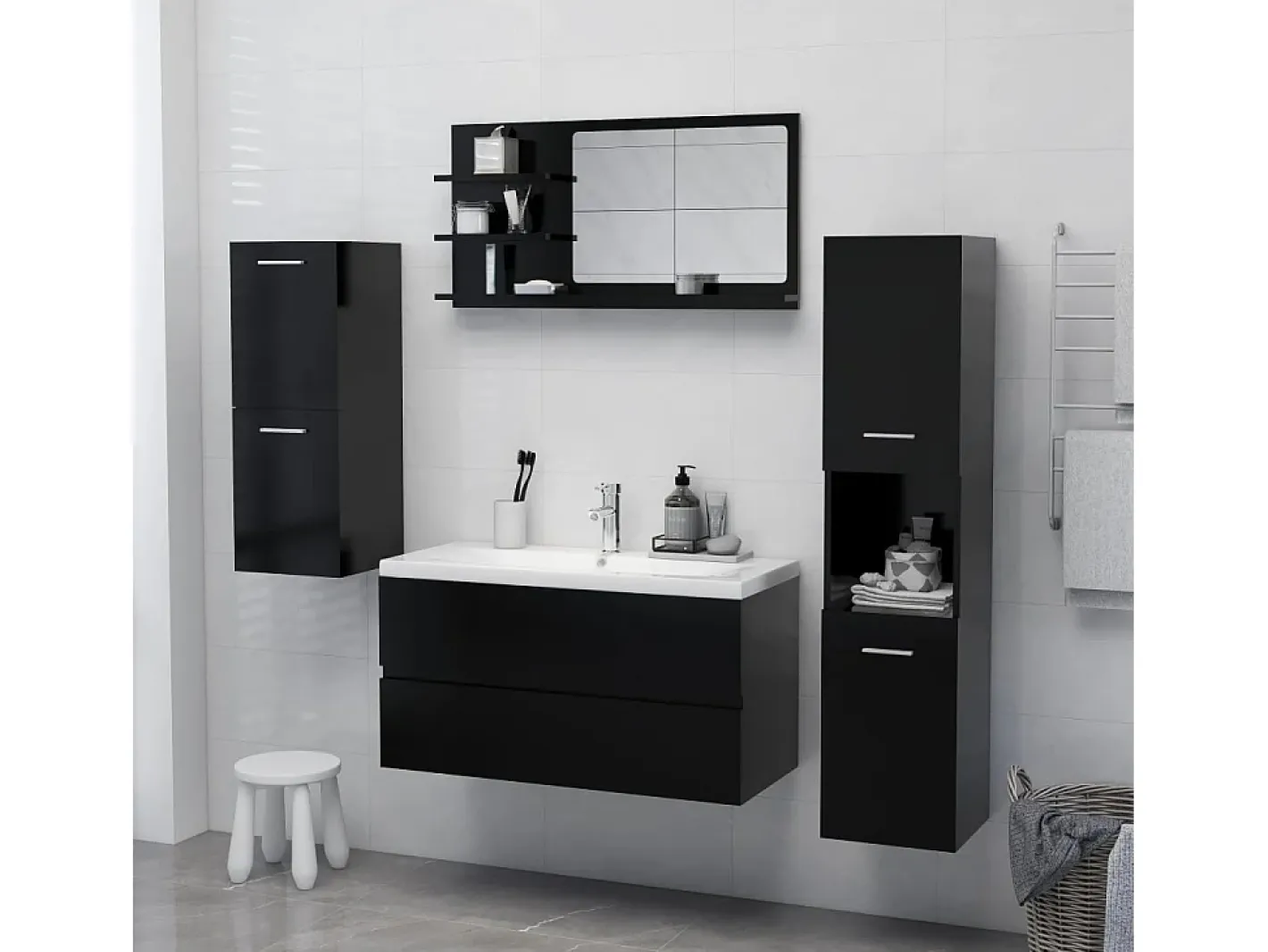 Hot Espejo de baño madera contrachapada 90x10,5x45 cm ES151031 Negro