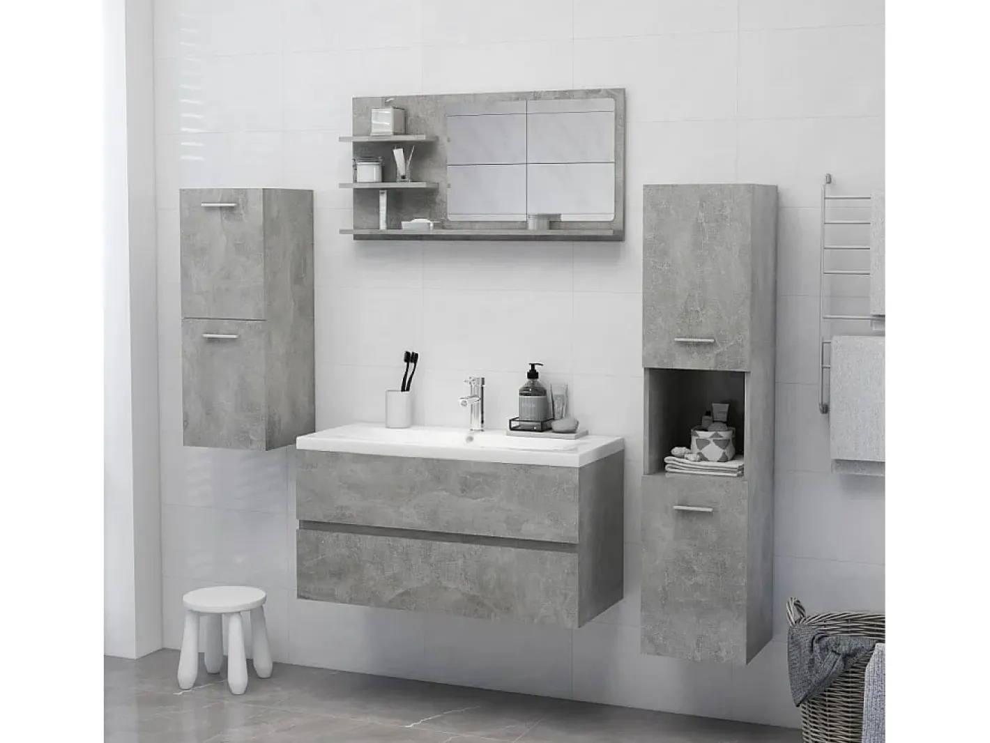 Espejo-Espejo de baño madera contrachapada hormigón 90x10,5x45 cm ES103386 Gris