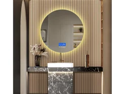 Espejo de baño, pantalla de temperatura, función antivaho, ajuste de brillo, D100CM Blanco Best