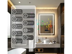 Fativo Espejo de baño rectangular iluminado con LED regulable y 4 botones táctiles - antivaho - 90x70cm Plateado Clearance