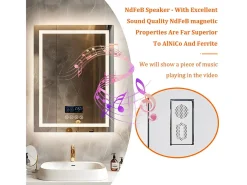Fativo Espejo de baño rectangular iluminado con LED regulable y 4 botones táctiles - antivaho - 90x70cm Plateado Clearance