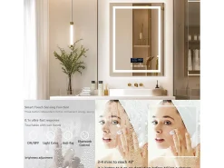 Fativo Espejo de baño rectangular iluminado con LED regulable y 4 botones táctiles - antivaho - 90x70cm Plateado Clearance