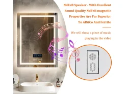 Fativo Espejo de baño rectangular iluminado con LED regulable y 4 botones táctiles - antivaho - 80x60cm Plateado