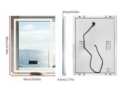 Fativo Espejo de baño rectangular iluminado con LED regulable y 4 botones táctiles - antivaho - 80x60cm Plateado