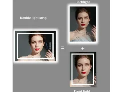 Fativo Espejo de baño rectangular iluminado con LED regulable y 4 botones táctiles - antivaho - 80x60cm Plateado