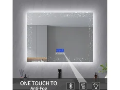Espejo de baño redondo de 80 x 100 cm - LED, Bluetooth, temperatura, antivaho, iluminación, táctil, 6 ajustes Transparente