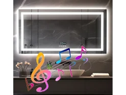New Fativo Espejo de baño 120x60cm LED regulable + antivaho + Bluetooth 5.2 + Reloj + 3 colores 4 botones Plateado