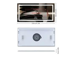 New Fativo Espejo de baño 120x60cm LED regulable + antivaho + Bluetooth 5.2 + Reloj + 3 colores 4 botones Plateado