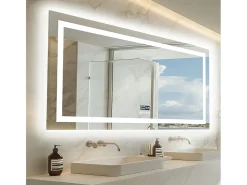 Fativo Espejo de baño 160x80cm LED regulable + antivaho + Bluetooth 5.2 + Reloj + 3 colores 4 botones Plateado New