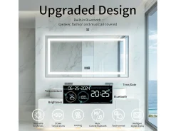 Fativo Espejo de baño 160x80cm LED regulable + antivaho + Bluetooth 5.2 + Reloj + 3 colores 4 botones Plateado New