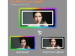 Fativo Espejo de baño 151x78cm RGB y LED regulable + antivaho + Bluetooth 5.2 + Reloj + 3 colores 4 botones Plateado Online