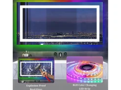 Fativo Espejo de baño 151x78cm RGB y LED regulable + antivaho + Bluetooth 5.2 + Reloj + 3 colores 4 botones Plateado Online
