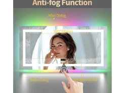 Fativo Espejo de baño 151x78cm RGB y LED regulable + antivaho + Bluetooth 5.2 + Reloj + 3 colores 4 botones Plateado Online