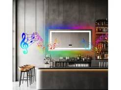 Fativo Espejo de baño 151x78cm RGB y LED regulable + antivaho + Bluetooth 5.2 + Reloj + 3 colores 4 botones Plateado Online