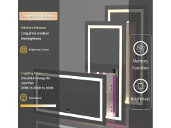 Fativo Espejo de baño 151x78cm RGB y LED regulable + antivaho + Bluetooth 5.2 + Reloj + 3 colores 4 botones Plateado Online