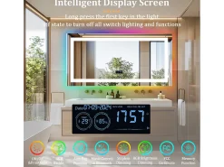 Hot Fativo Espejo de baño 140x70cm RGB y LED regulable + antivaho + Bluetooth 5.2 + Reloj + 3 colores 4 botones Plateado