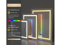 Best Fativo Espejo de baño 90x70cm RGB y LED regulable + antivaho + Bluetooth 5.2 + Reloj + 3 colores 4 botones Plateado
