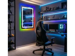 Best Fativo Espejo de baño 90x70cm RGB y LED regulable + antivaho + Bluetooth 5.2 + Reloj + 3 colores 4 botones Plateado