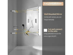 Fativo Espejo-Espejo de baño 80x80m LED regulable + antivaho + Bluetooth 5.2 + Reloj + 3 colores Plateado