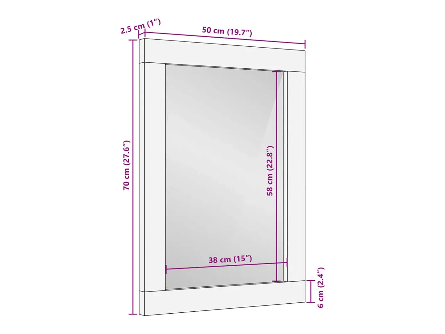 Espejo-Espejo de baño 50x70x2,5 cm madera maciza de mango y cristal Negro