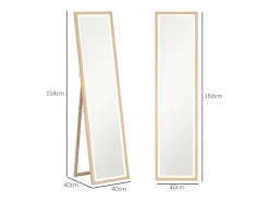 Espejo de cuerpo con LED, 3 colores de luz, espejo de pared con control táctil, espejo de pie, roble (40x5x160 cm) Marru00f3n Clearance
