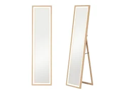 Espejo de cuerpo con LED, 3 colores de luz, espejo de pared con control táctil, espejo de pie, roble (40x5x160 cm) Marru00f3n Clearance